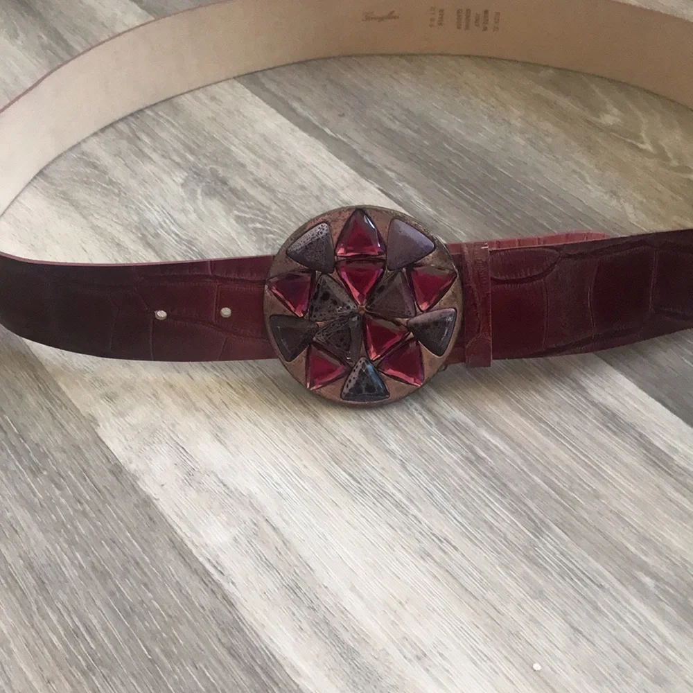 Garuglier’s leather belt XL  maroon purple stones silver buckle made in … - Picture 5 of 17